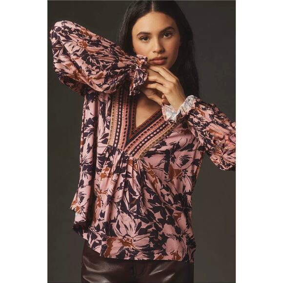 Anthropologie Tops - Bl-nk x Anthropologie Stephanie Long-Sleeve Top in pink floral. Size M. Ret $118